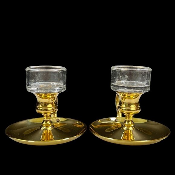 Brass Chamberstick Candle Holder‎ With Glass Inset By Baldwin Brass Set Of 2 - Picture 5 of 12